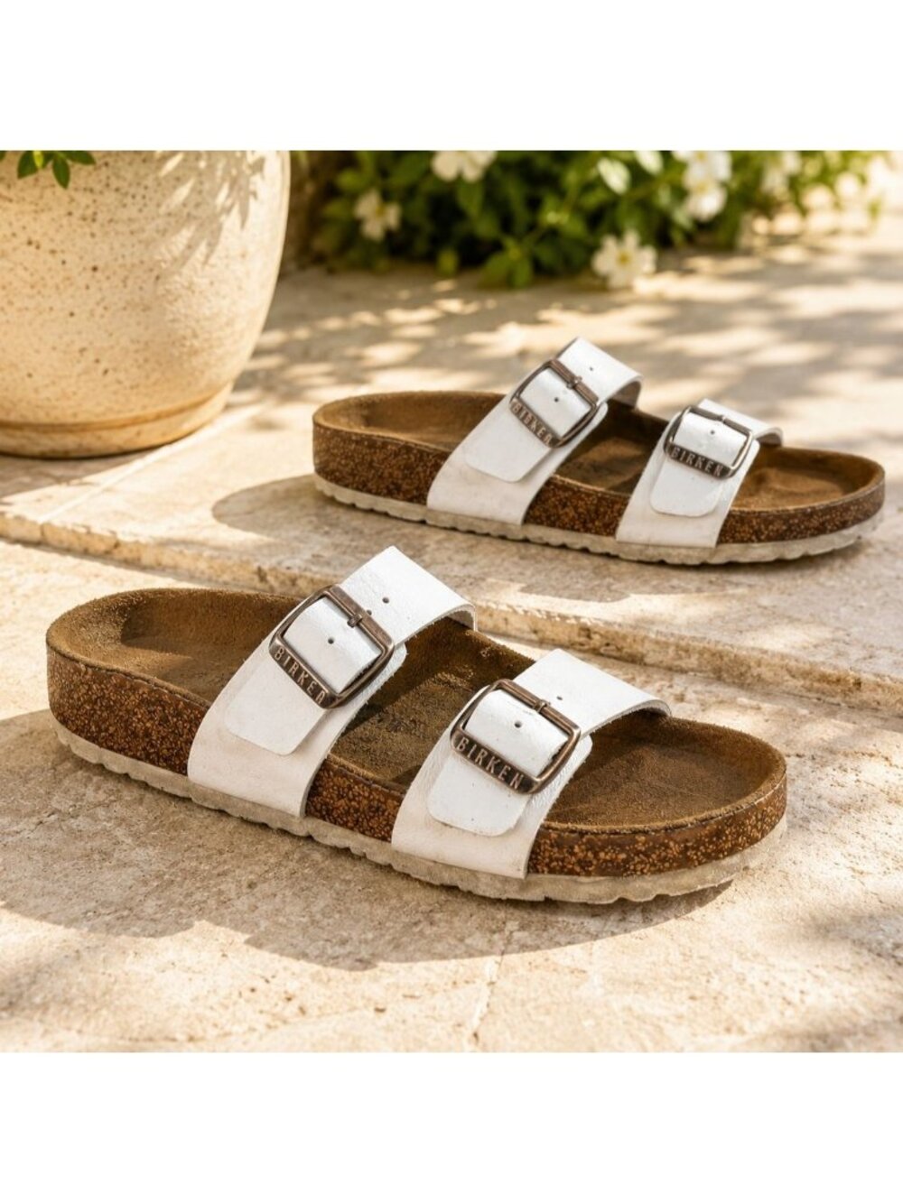 Birkenstock Yao Balance Womens Size 38 Sandals White Slip On Footbed Shoes